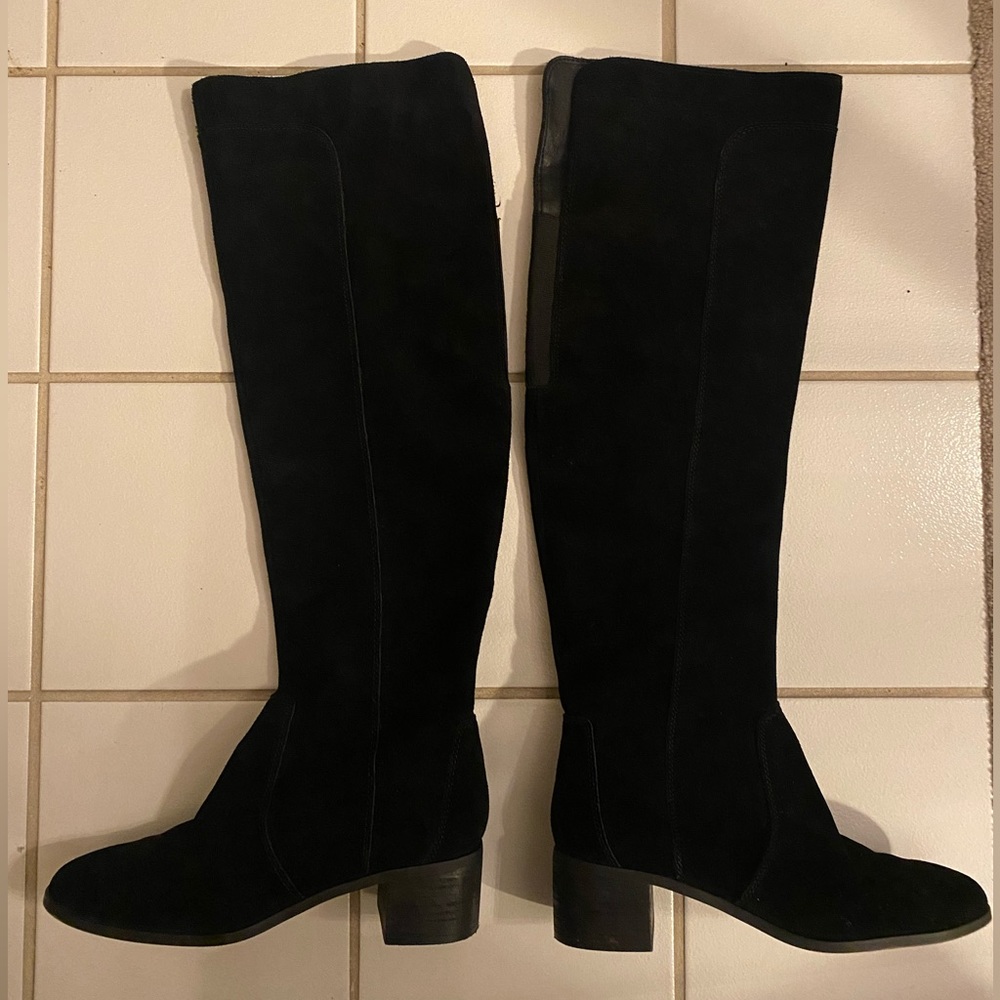 Corso Como Loyal Black Leather Suede Knee High Boots Stretchy Calf 7M
